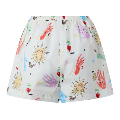 Cream - Back - Never Fully Dressed Womens-Ladies Woven Graphic Print Relaxed Fit Track Shorts