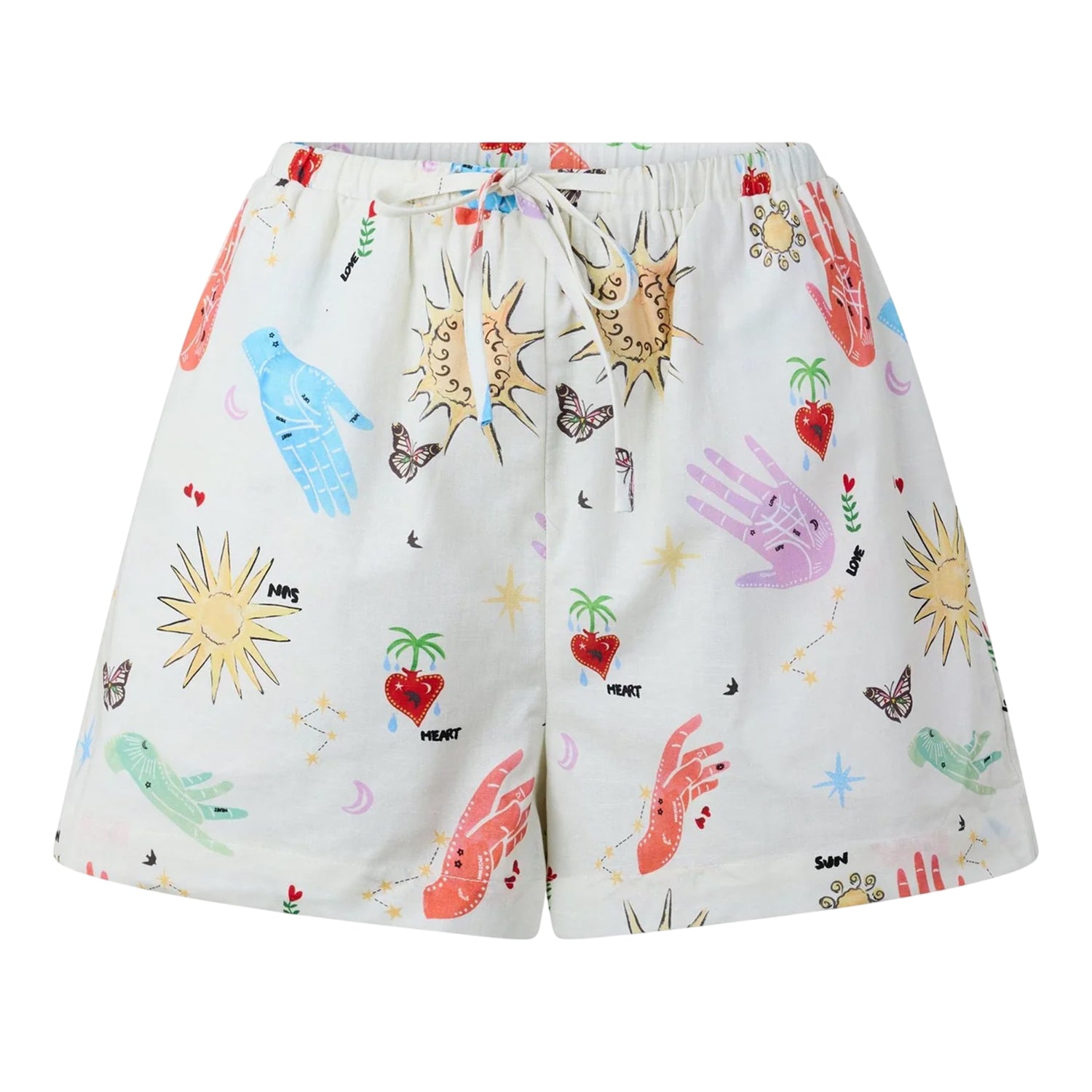 Cream - Front - Never Fully Dressed Womens-Ladies Woven Graphic Print Relaxed Fit Track Shorts