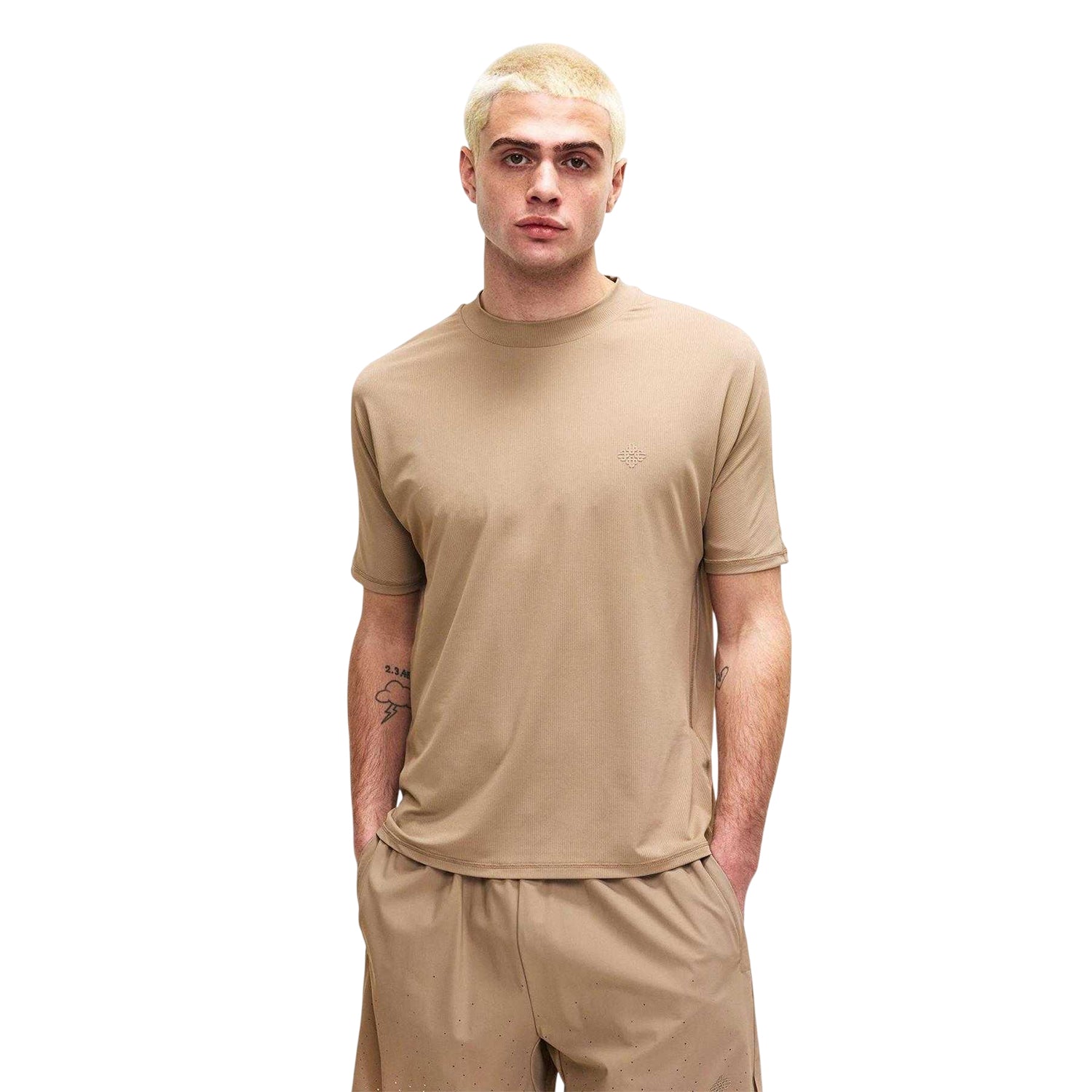 Sand - Side - Couture Club Mens Rubberised Logo Training T-Shirt