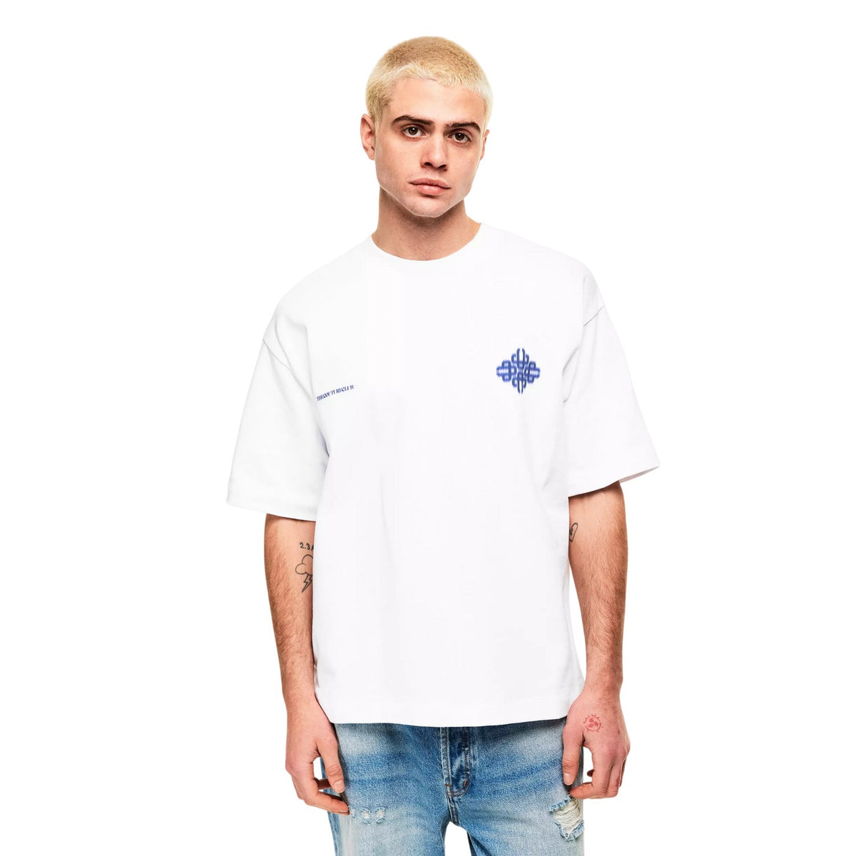 White-Navy - Lifestyle - Couture Club Mens Blurred Oversized T-Shirt