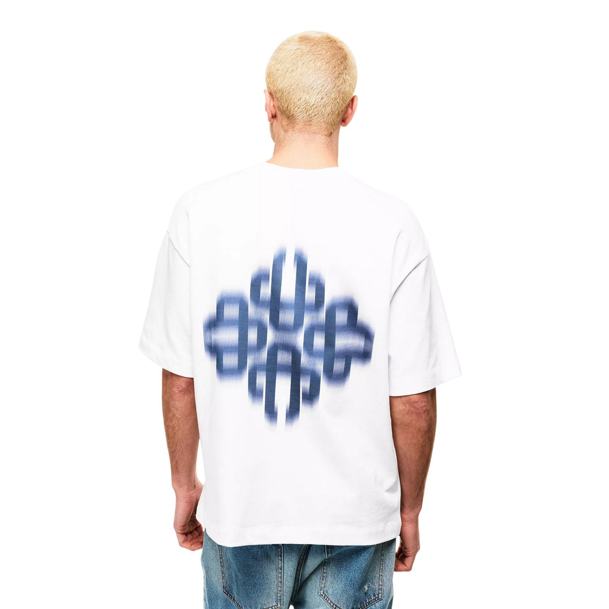 White-Navy - Pack Shot - Couture Club Mens Blurred Oversized T-Shirt
