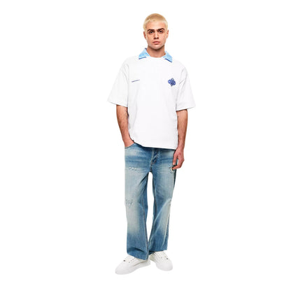 White-Navy - Close up - Couture Club Mens Blurred Oversized T-Shirt