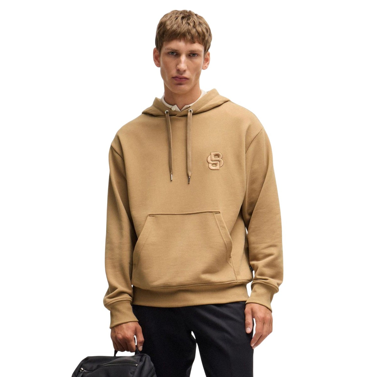 Beige - Lifestyle - Boss Mens Double B Monogram Oversized Hoodie