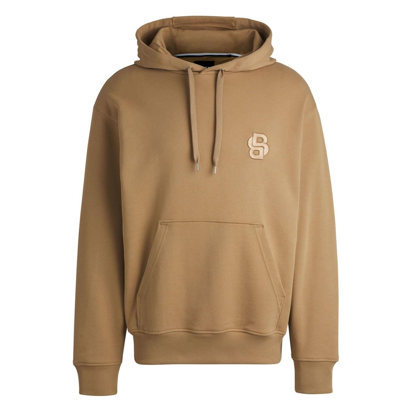Beige - Front - Boss Mens Double B Monogram Oversized Hoodie