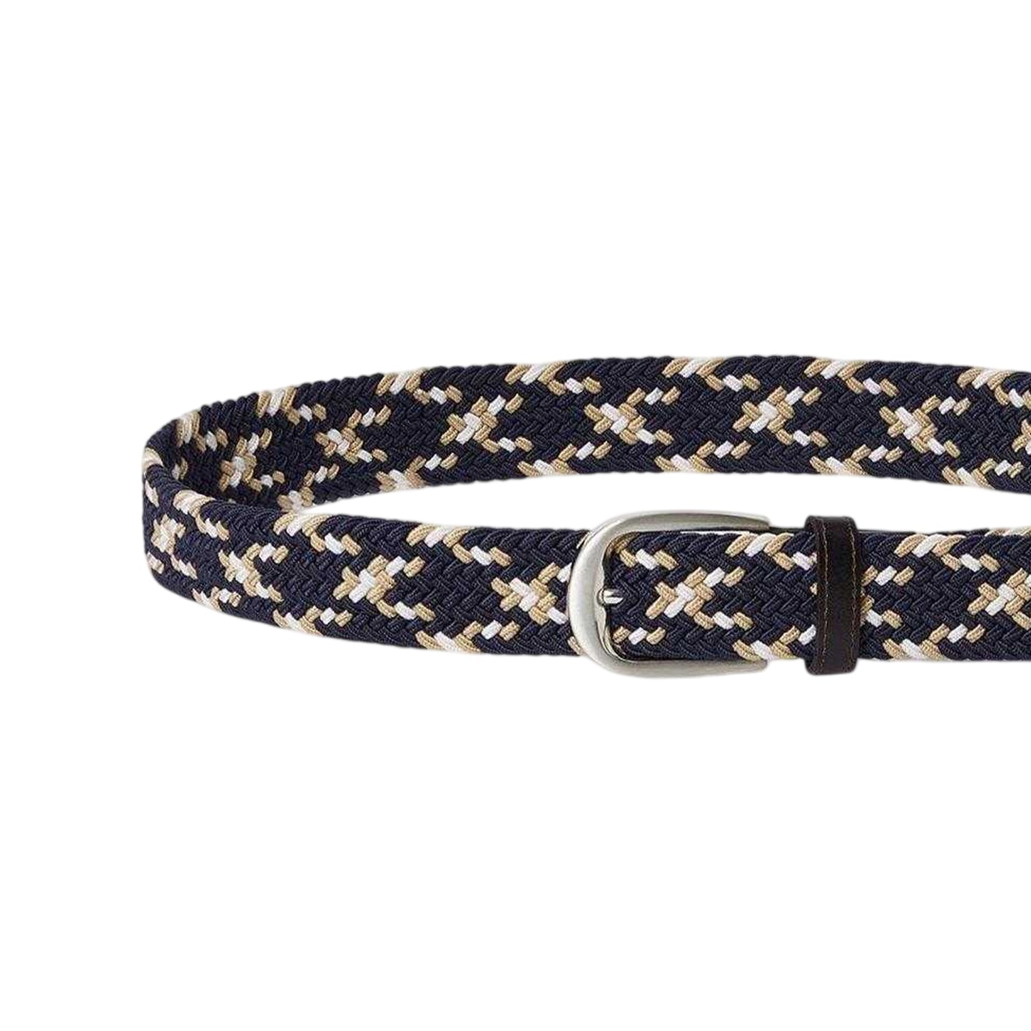 Navy-Beige - Back - Osprey Mens Sam Woven Leather Belt