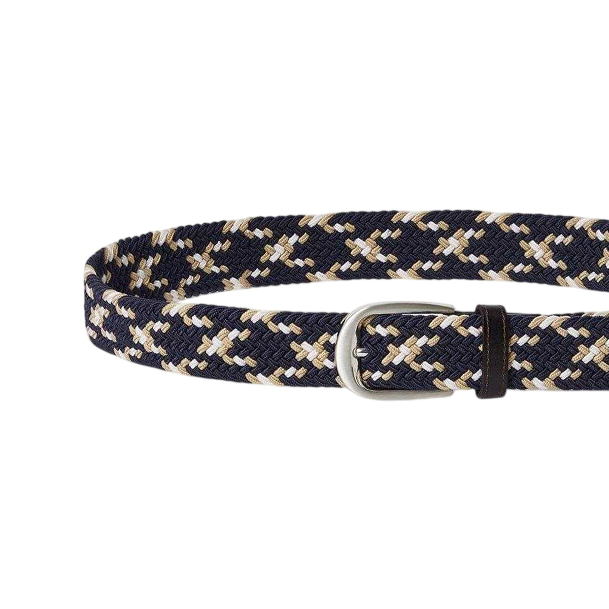 Navy-Beige - Back - Osprey Mens Sam Woven Leather Belt