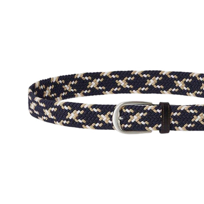 Navy-Beige - Back - Osprey Mens Sam Woven Leather Belt