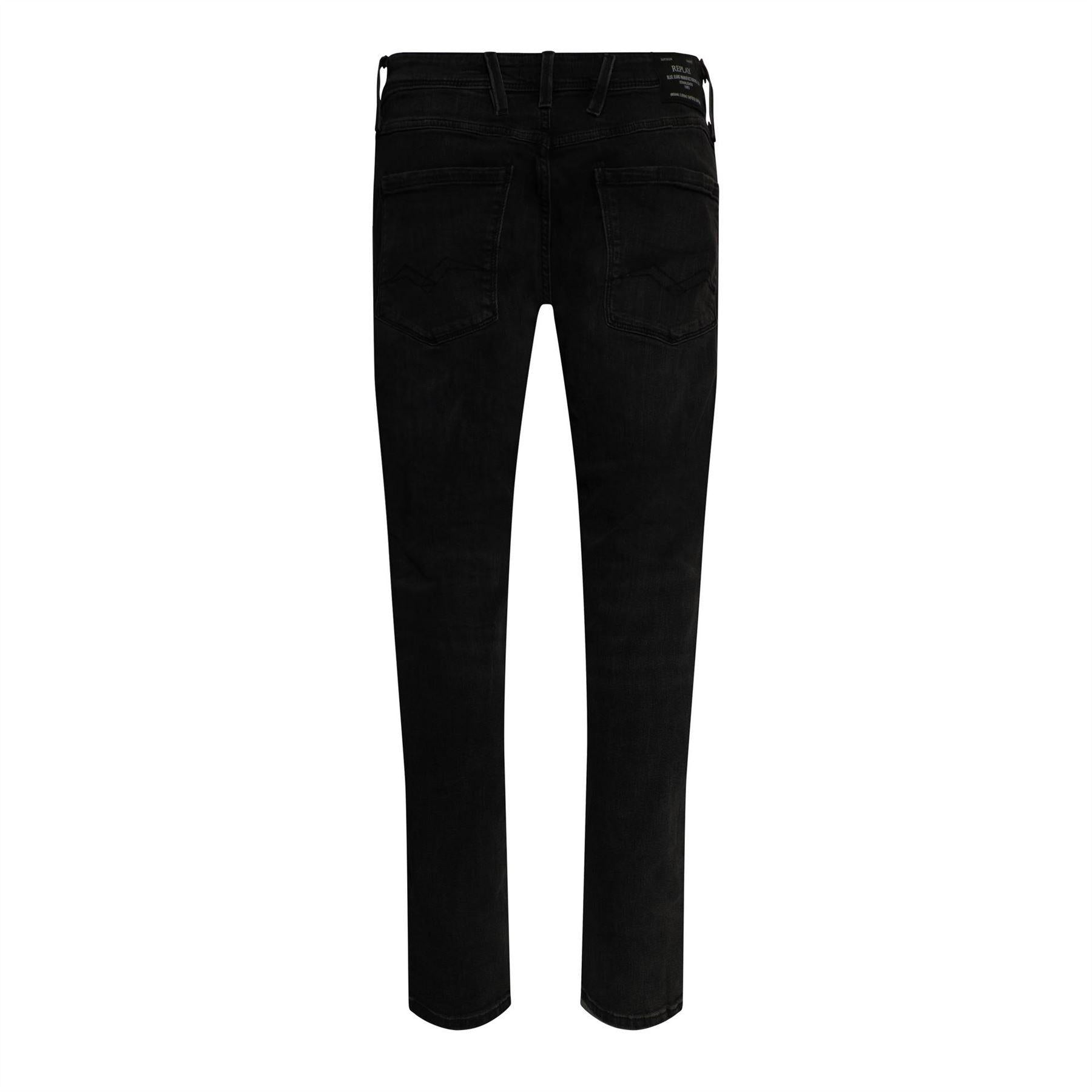 Black - Back - Replay Mens Anbass Washed Slim Jeans