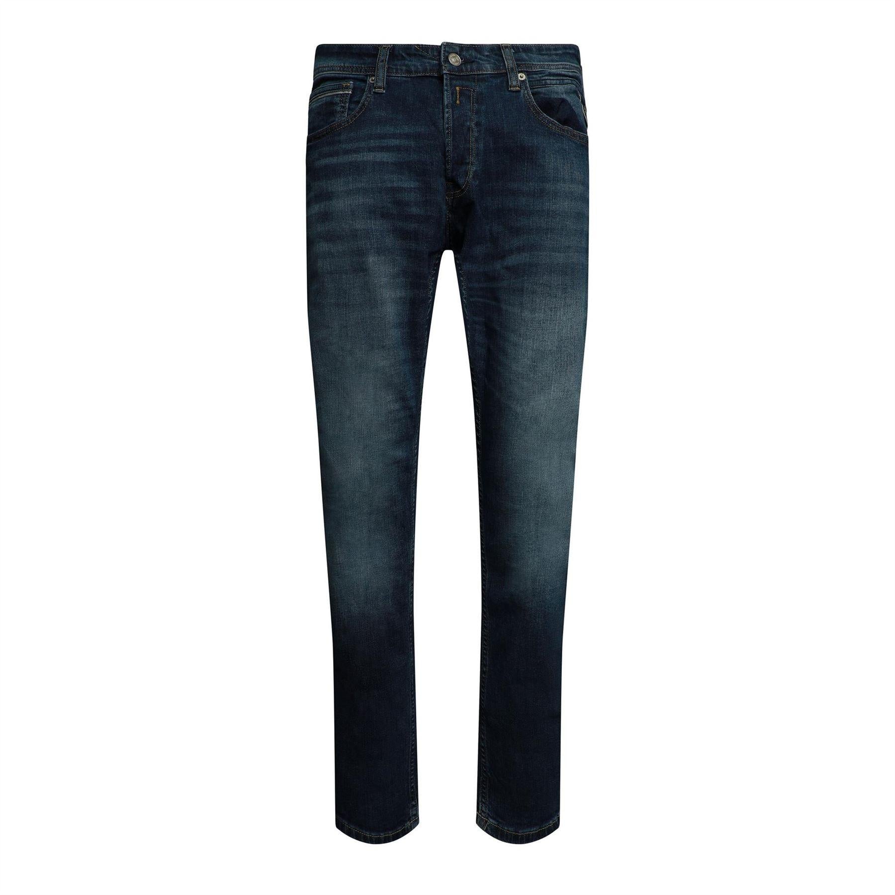 Dark Blue - Front - Replay Mens Grover Straight Leg Jeans