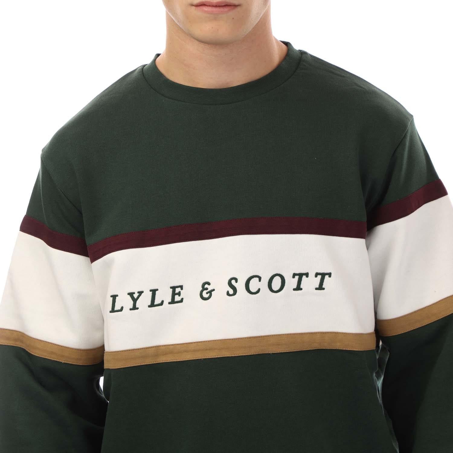 Green - Side - Lyle & Scott Mens Volley Stripe Sweatshirt