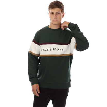 Green - Front - Lyle & Scott Mens Volley Stripe Sweatshirt