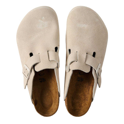 Antique White - Side - Birkenstock Mens Boston Suede Clogs