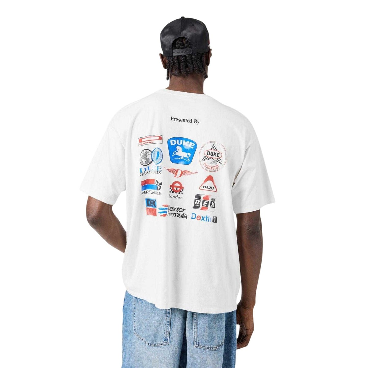 Vintage White - Pack Shot - Duke Mens Back Print Oversized T-Shirt