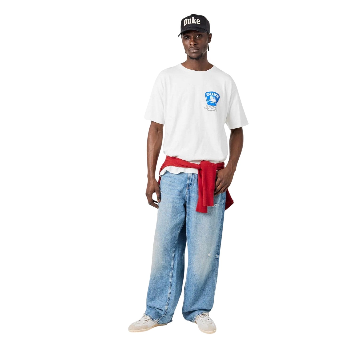 Vintage White - Close up - Duke Mens Back Print Oversized T-Shirt