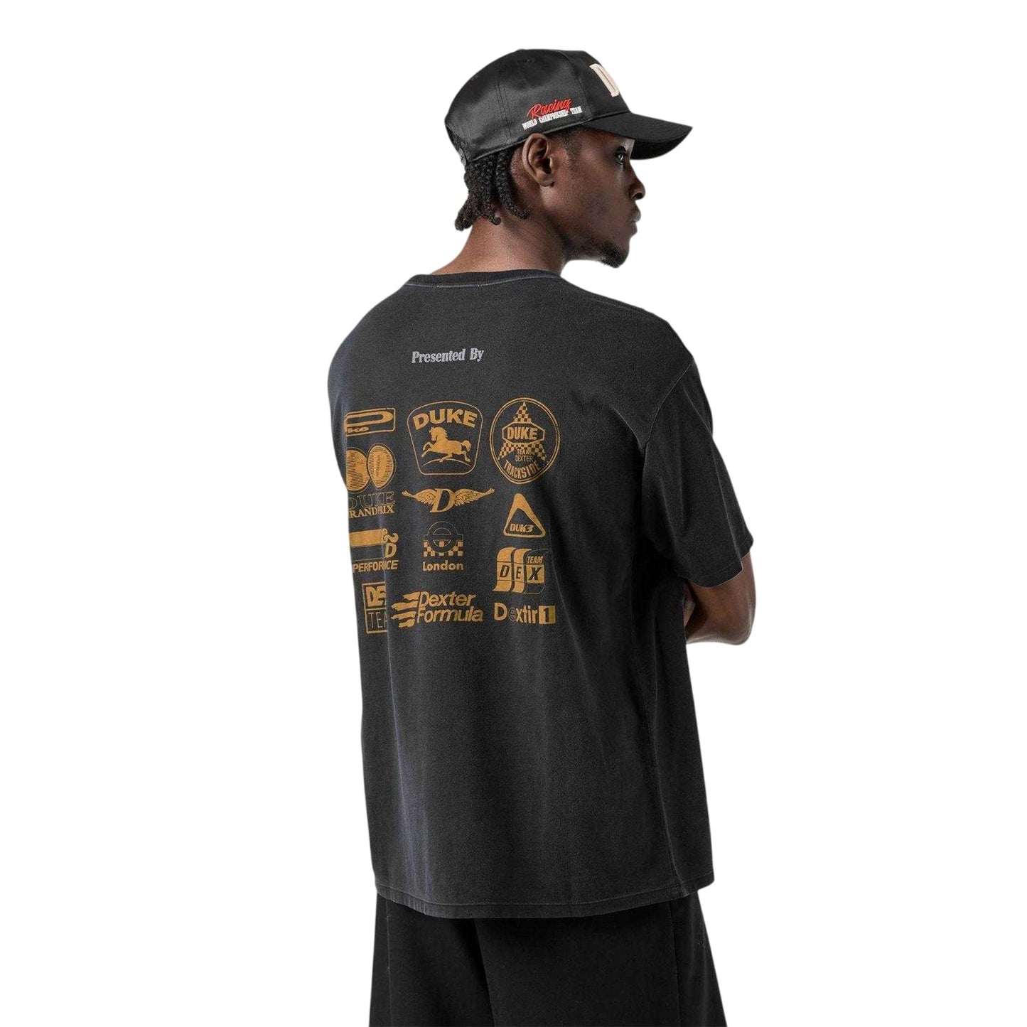 Black-Yellow - Pack Shot - Duke Mens Back Print Oversized T-Shirt