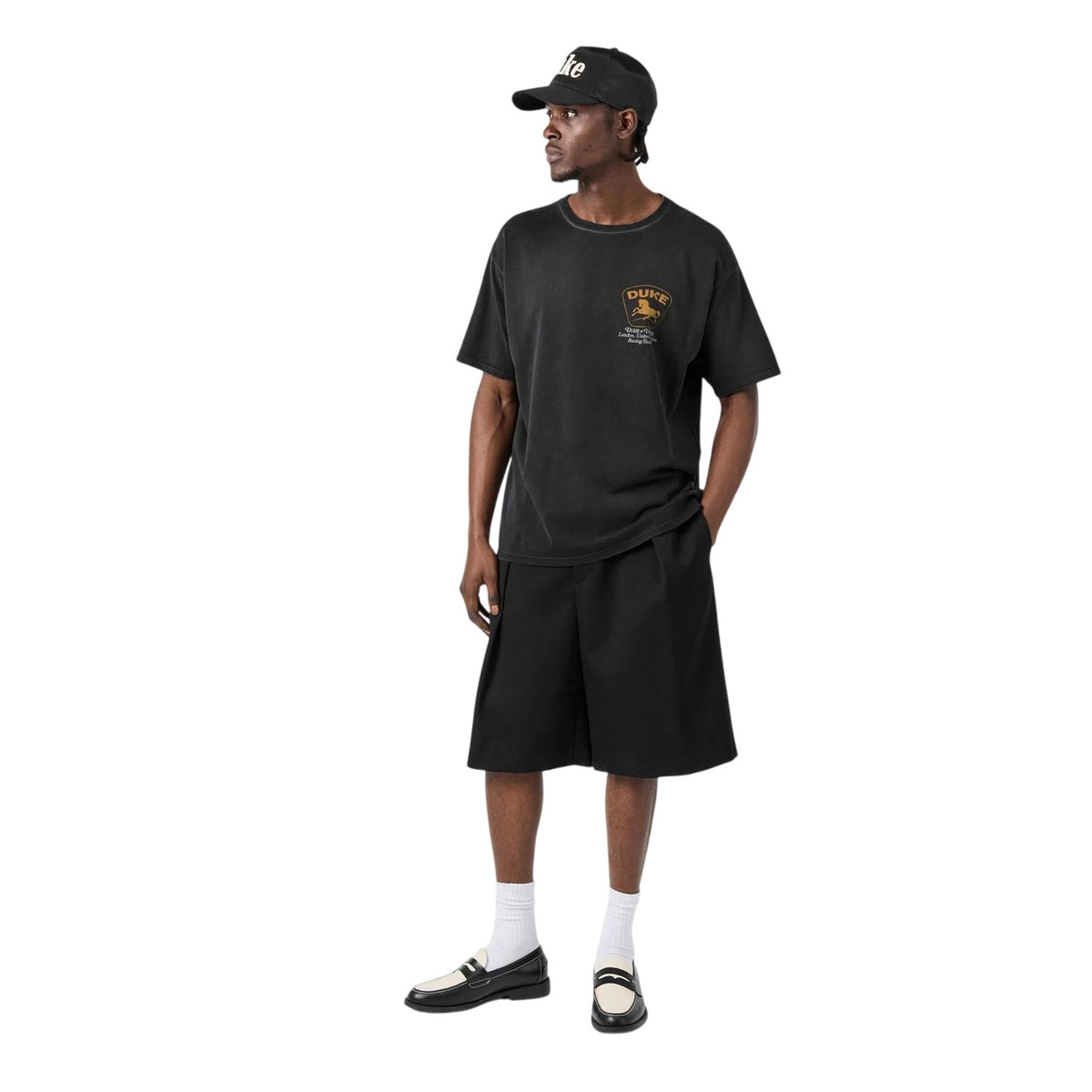 Black-Yellow - Close up - Duke Mens Back Print Oversized T-Shirt