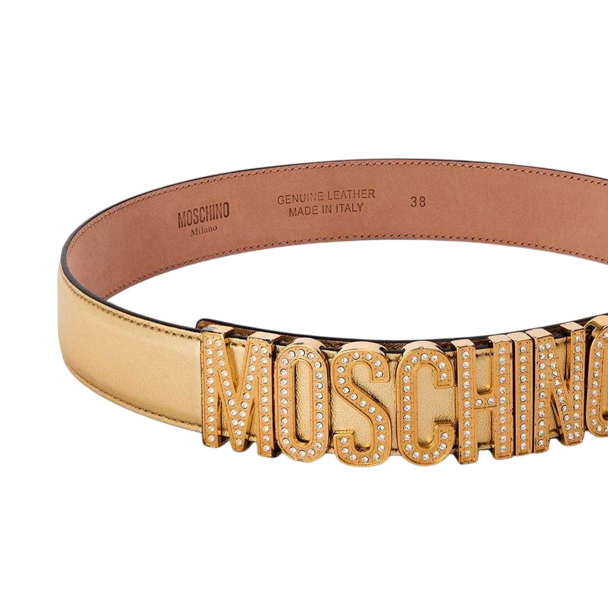 Gold - Side - Moschino Womens-Ladies Leather Belt