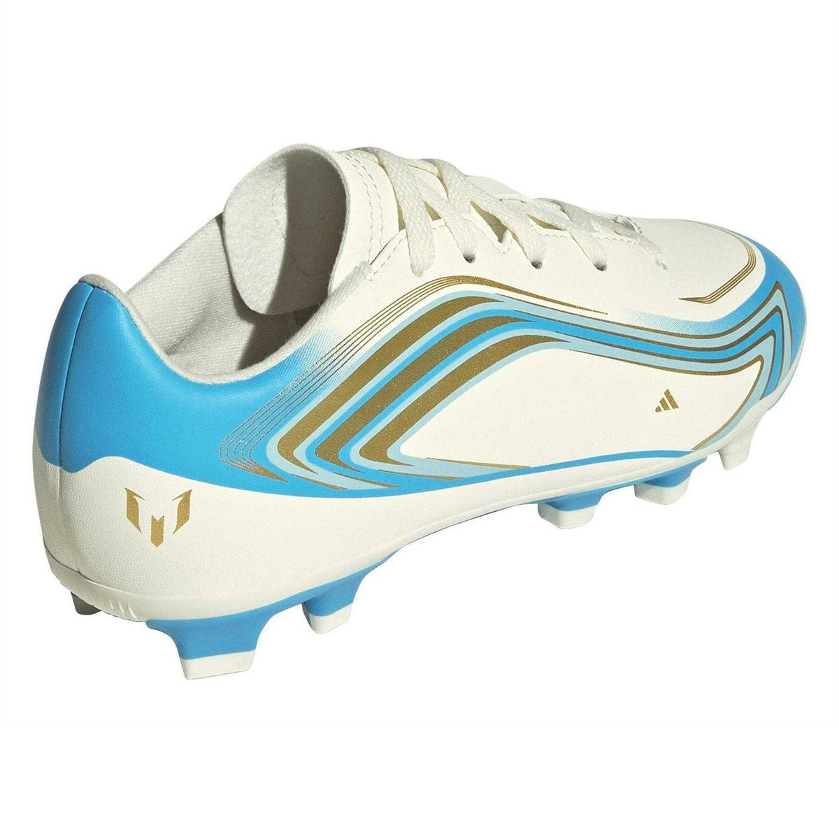 Cream-Blue-Gold - Back - Adidas Childrens-Kids F50 Lionel Messi Firm Ground Football Boots