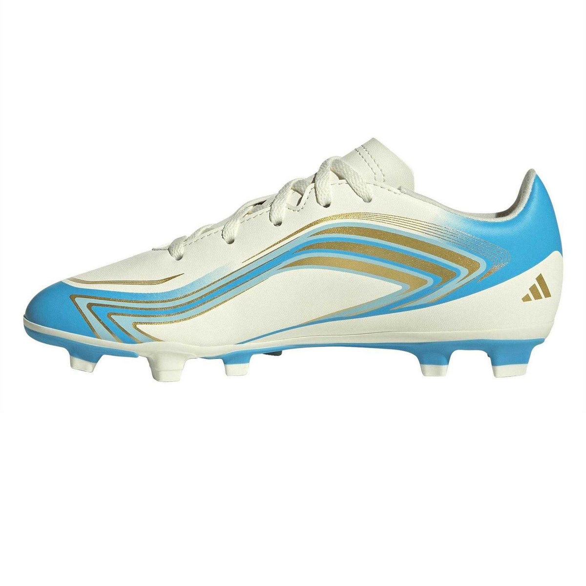 Cream-Blue-Gold - Side - Adidas Childrens-Kids F50 Lionel Messi Firm Ground Football Boots