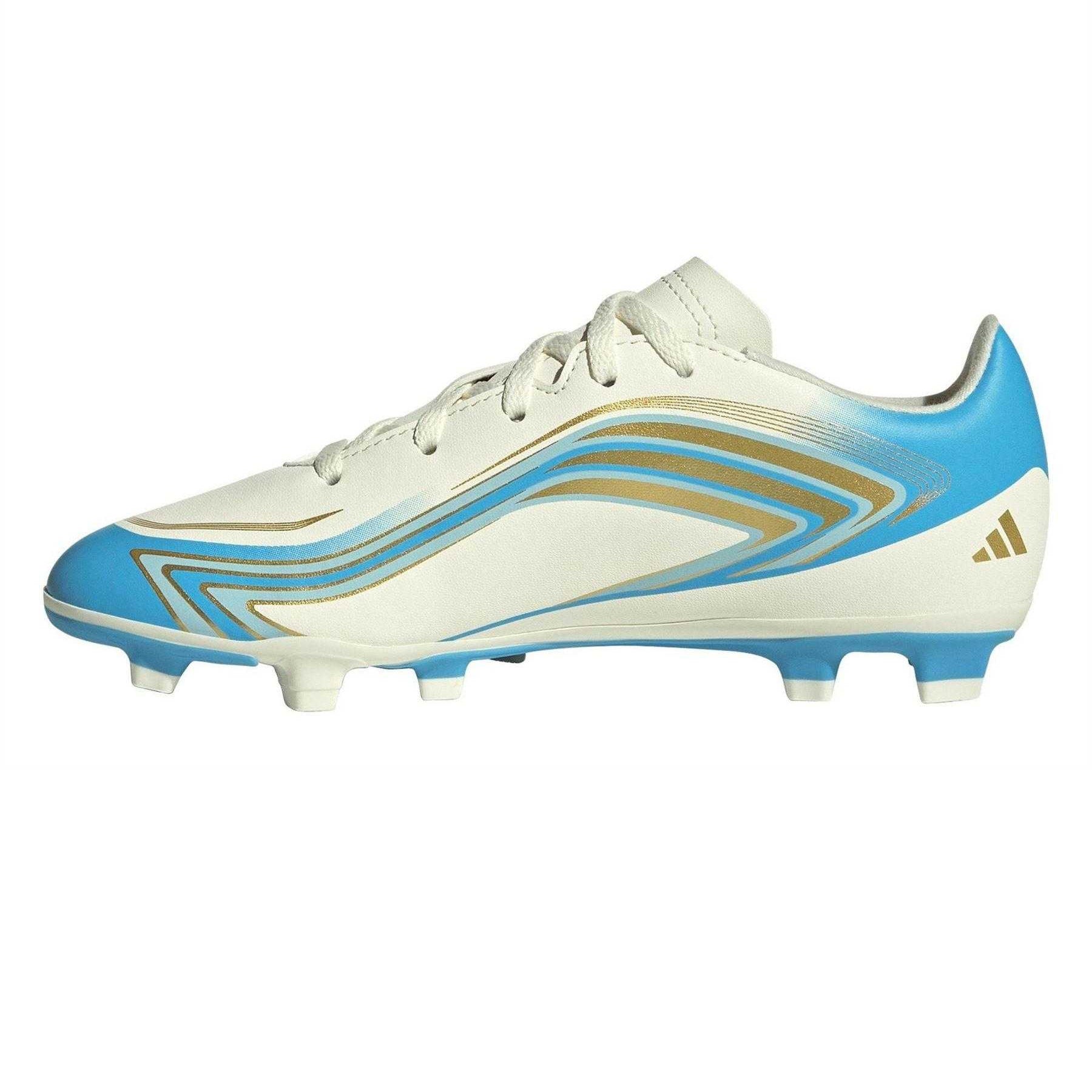 Cream-Blue-Gold - Side - Adidas Childrens-Kids F50 Lionel Messi Firm Ground Football Boots