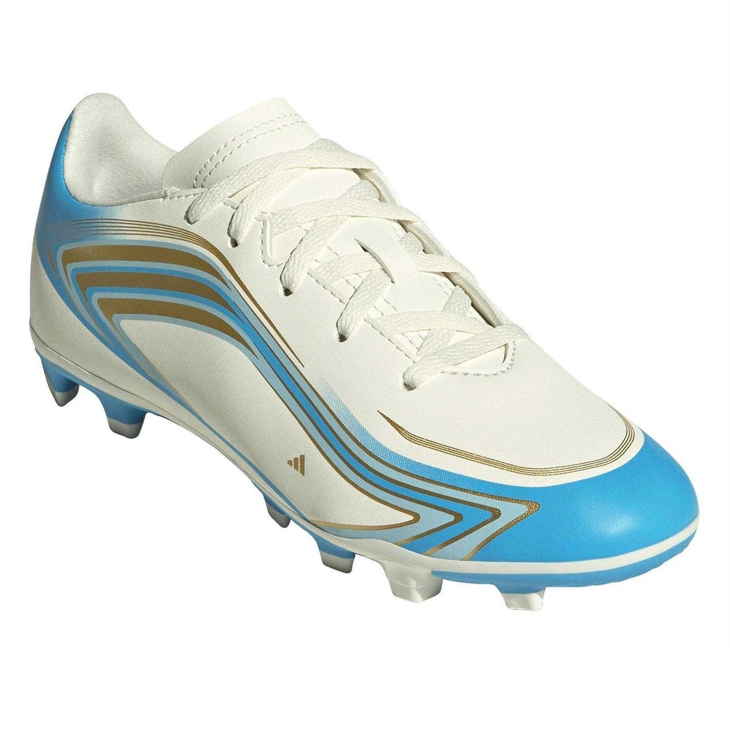 Cream-Blue-Gold - Pack Shot - Adidas Childrens-Kids F50 Lionel Messi Firm Ground Football Boots