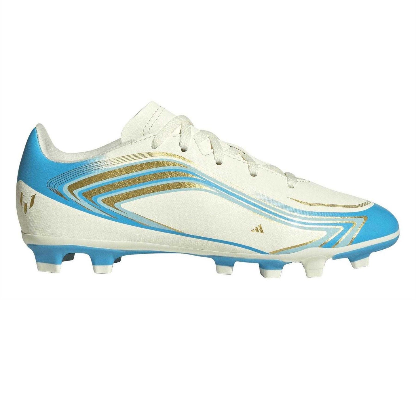 Cream-Blue-Gold - Front - Adidas Childrens-Kids F50 Lionel Messi Firm Ground Football Boots