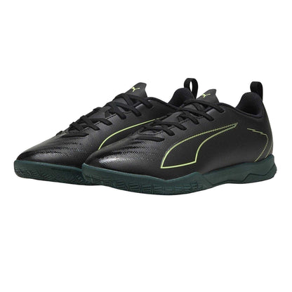 Black-Green - Pack Shot - Puma Childrens-Kids Ultra 6 Play Indoor Football Shoes
