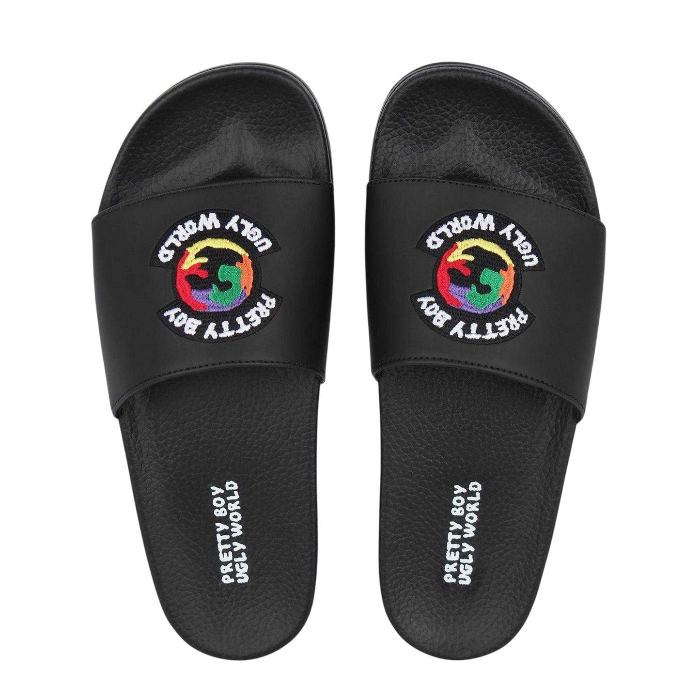 Black - Side - Pretty Boy Ugly World Mens Wide Strap Sliders
