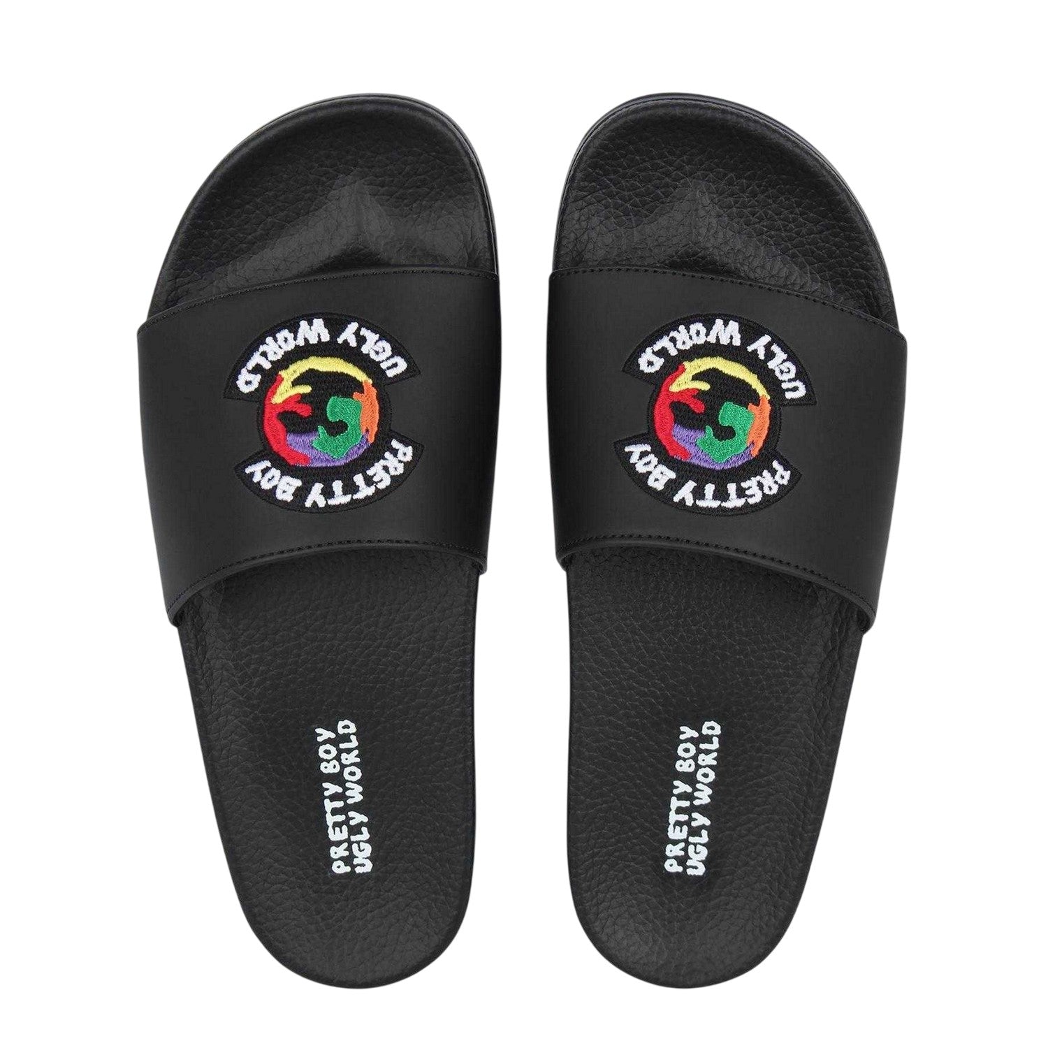 Black - Side - Pretty Boy Ugly World Mens Wide Strap Sliders