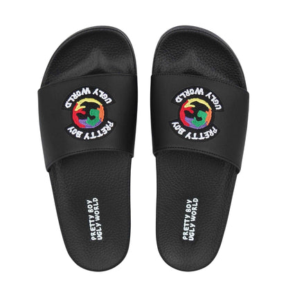 Black - Side - Pretty Boy Ugly World Mens Wide Strap Sliders