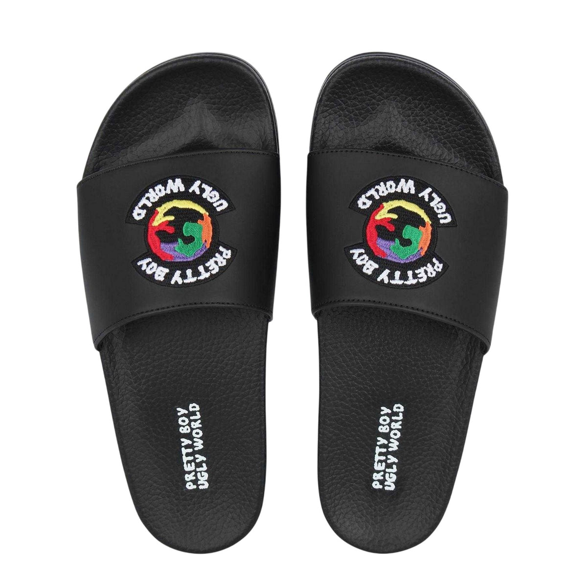 Black - Side - Pretty Boy Ugly World Mens Wide Strap Sliders