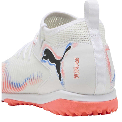 White-Black-Glowing Red - Close up - Puma Childrens-Kids Future 8 Match Astro Turf Trainers