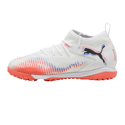 White-Black-Glowing Red - Side - Puma Childrens-Kids Future 8 Match Astro Turf Trainers