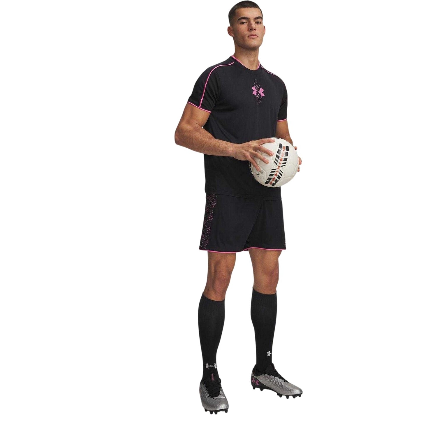 Black-Pink - Side - Under Armour Mens Challenger Novelty Football Shorts