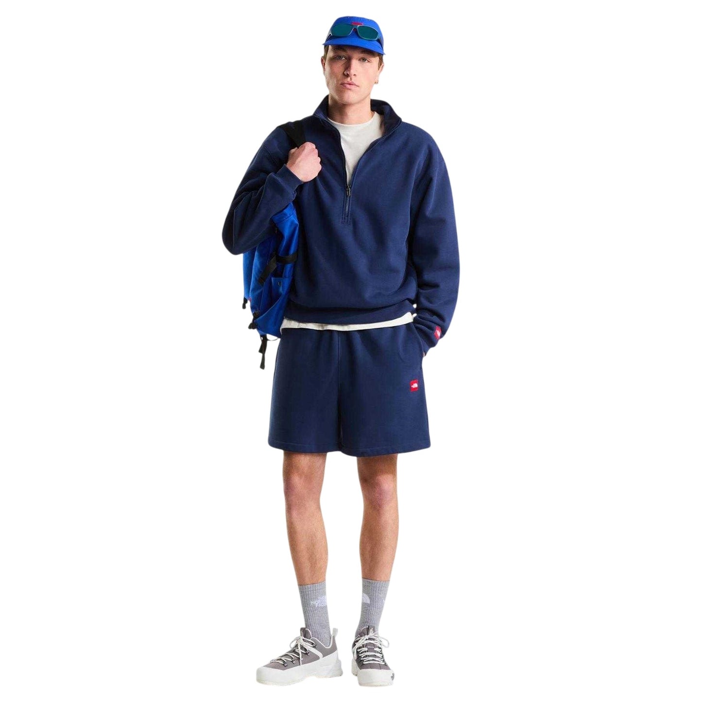 Navy - Pack Shot - The North Face Mens Fleece Box Logo Shorts