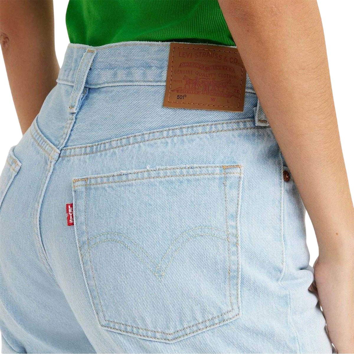 Blue - Side - Levis Womens-Ladies 501 Denim Rolled Hem Shorts