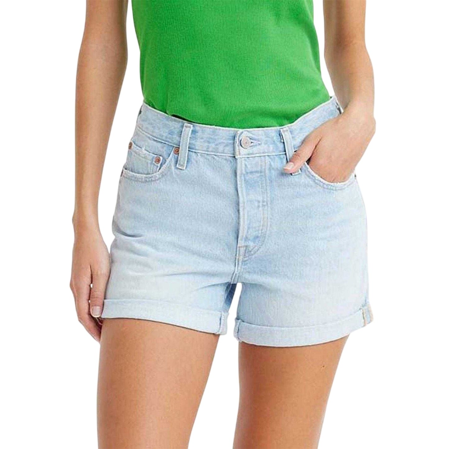Blue - Front - Levis Womens-Ladies 501 Denim Rolled Hem Shorts