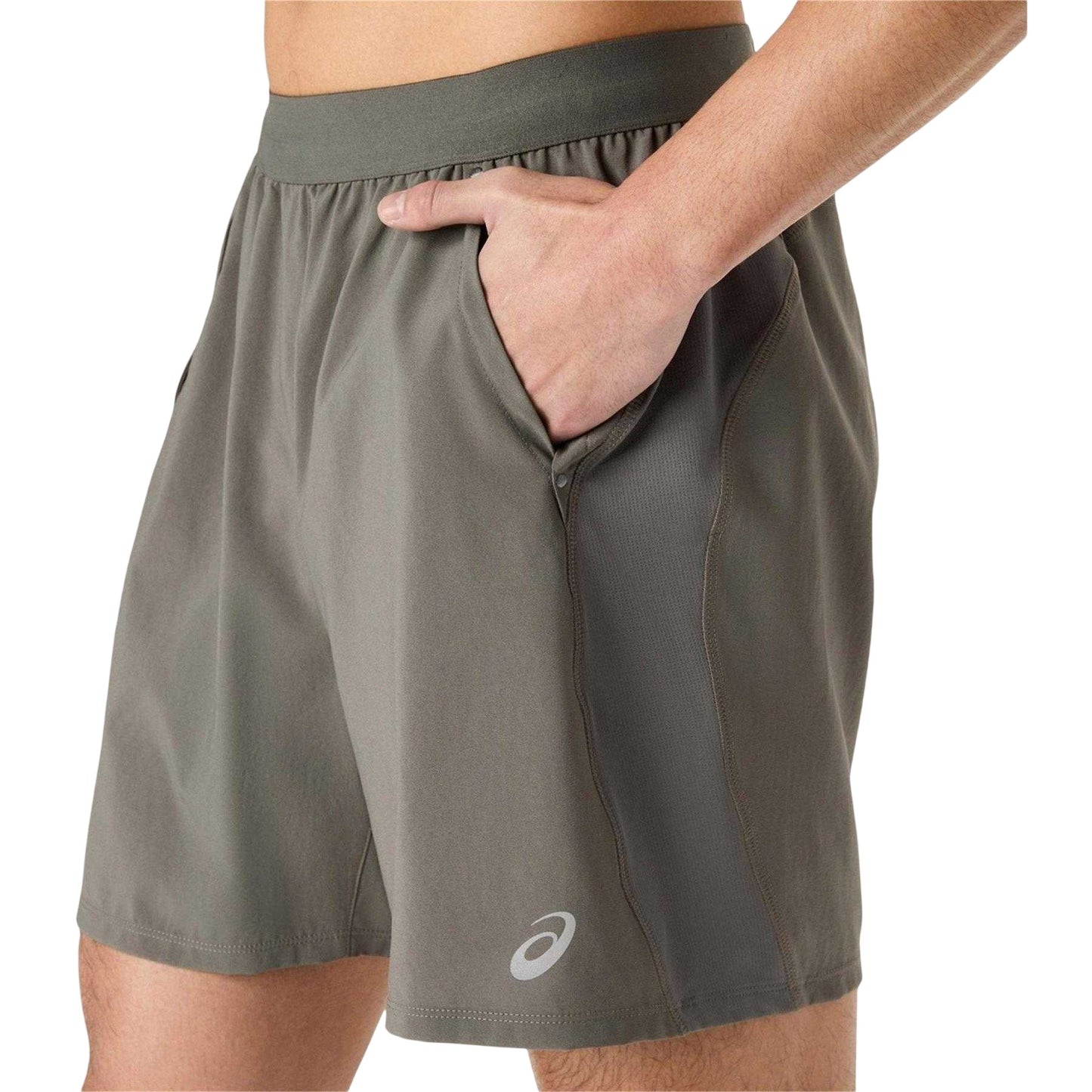 Grey - Side - Asics Mens Road7 2 in 1 Running Shorts