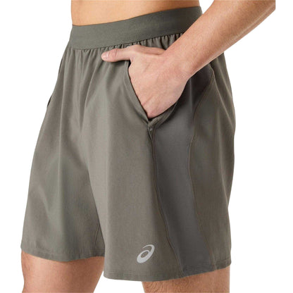 Grey - Side - Asics Mens Road7 2 in 1 Running Shorts