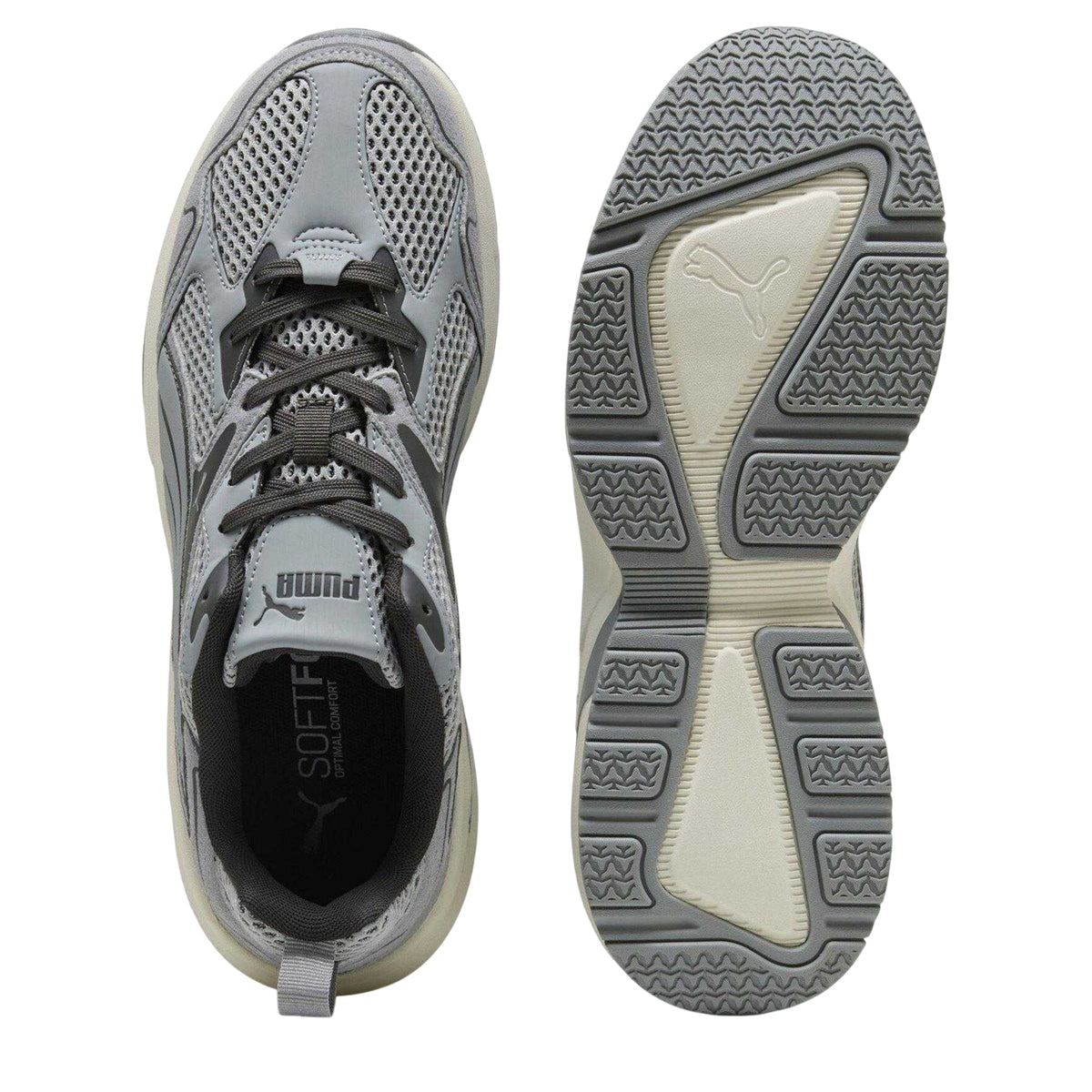 Grey-White - Side - Puma Mens Galactic Textured Suede Lace Up Walking Trainers