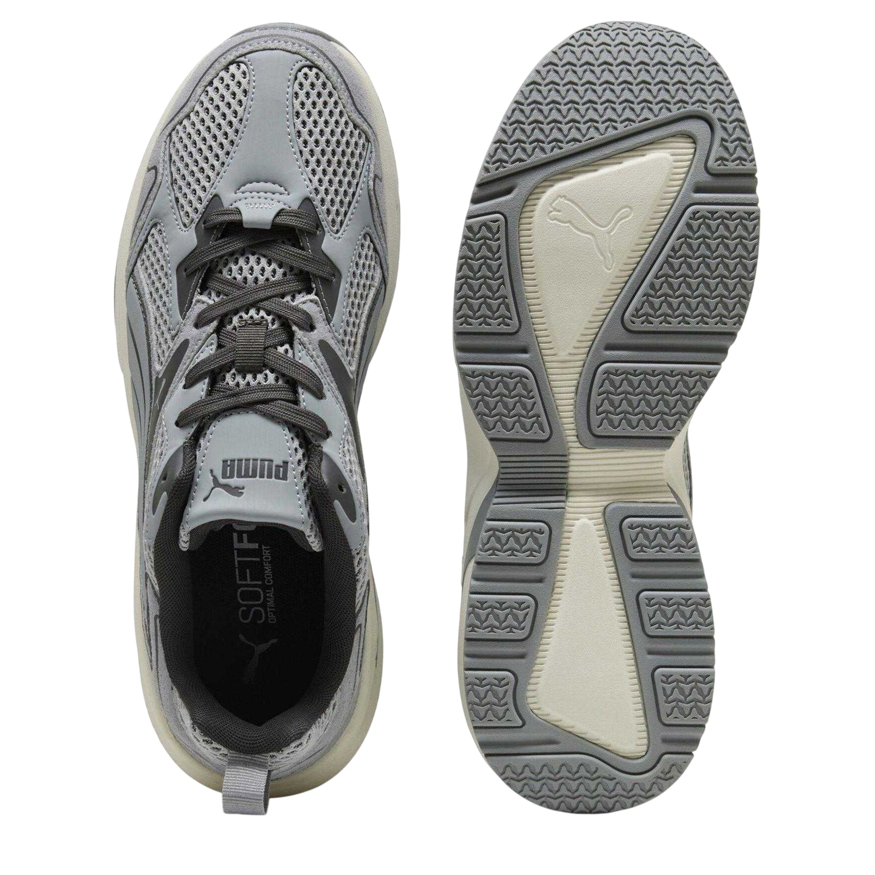 Grey-White - Side - Puma Mens Galactic Textured Suede Lace Up Walking Trainers