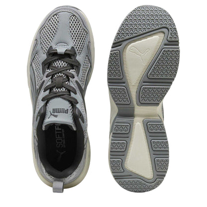Grey-White - Side - Puma Mens Galactic Textured Suede Lace Up Walking Trainers