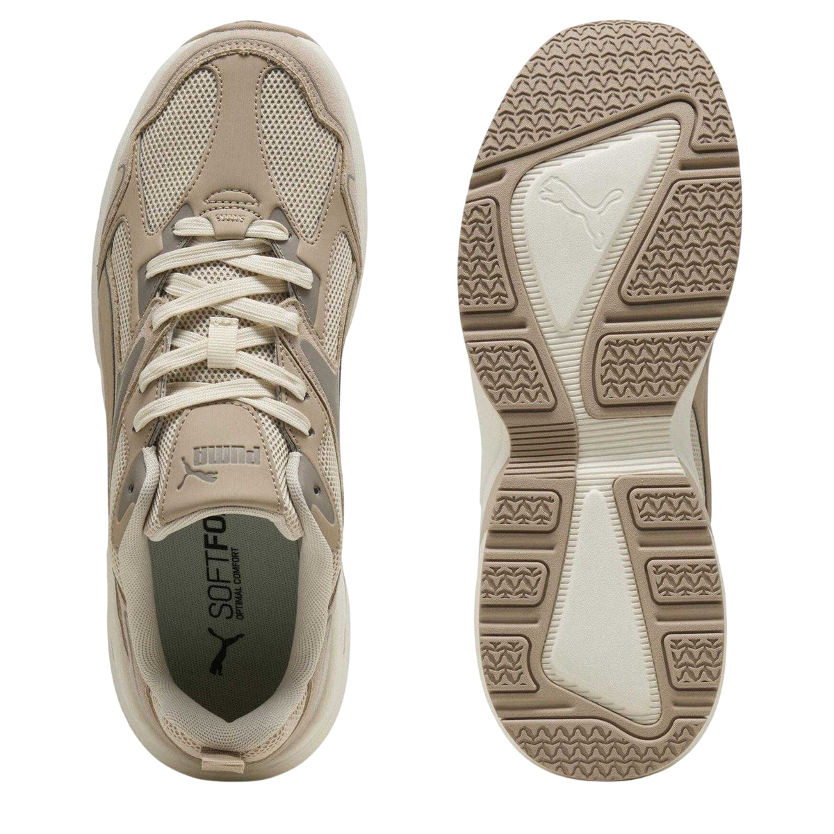 Birch-White - Side - Puma Mens Galactic Textured Suede Lace Up Walking Trainers