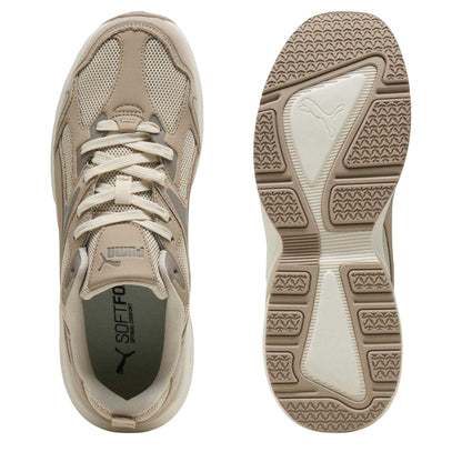 Birch-White - Side - Puma Mens Galactic Textured Suede Lace Up Walking Trainers