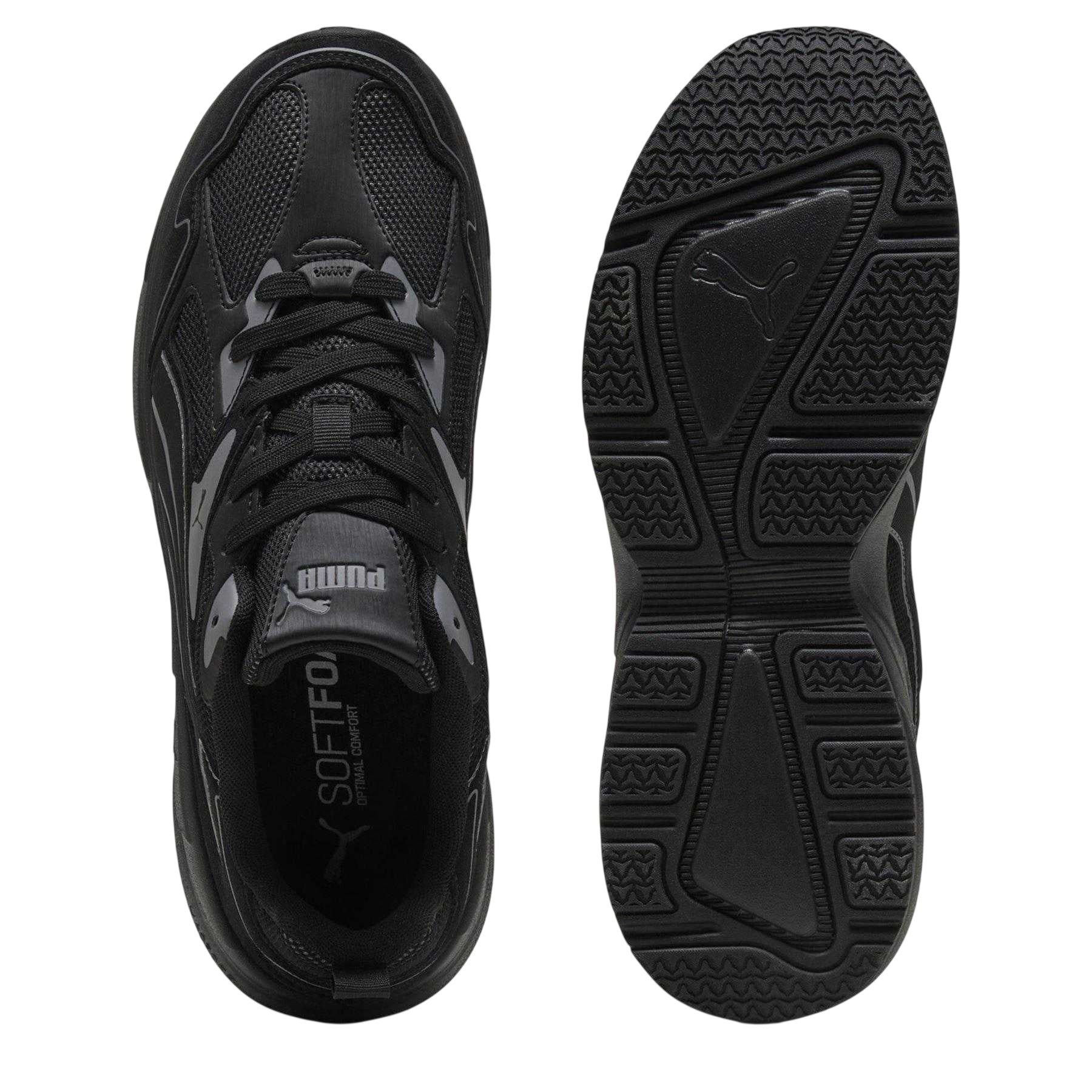 Black-Grey - Side - Puma Mens Galactic Textured Suede Lace Up Walking Trainers