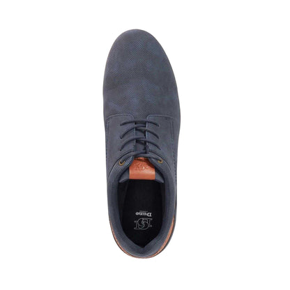 Navy - Side - Dune London Mens Tailors Suede Trainers