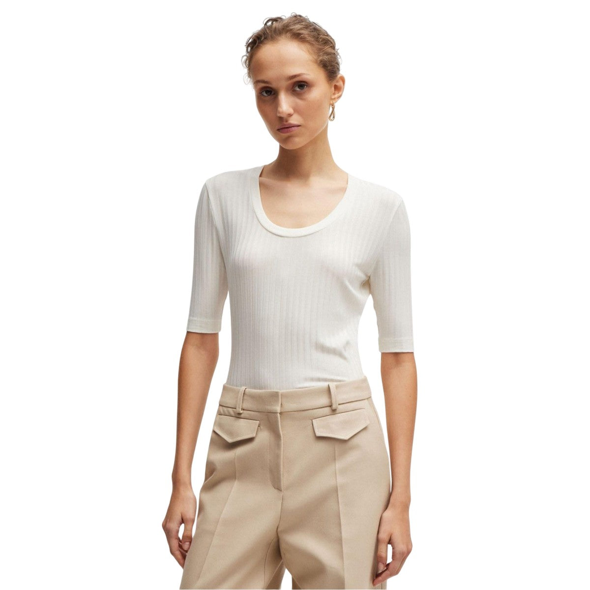 White - Lifestyle - Boss Womens-Ladies Effilie Scoop Neck Top