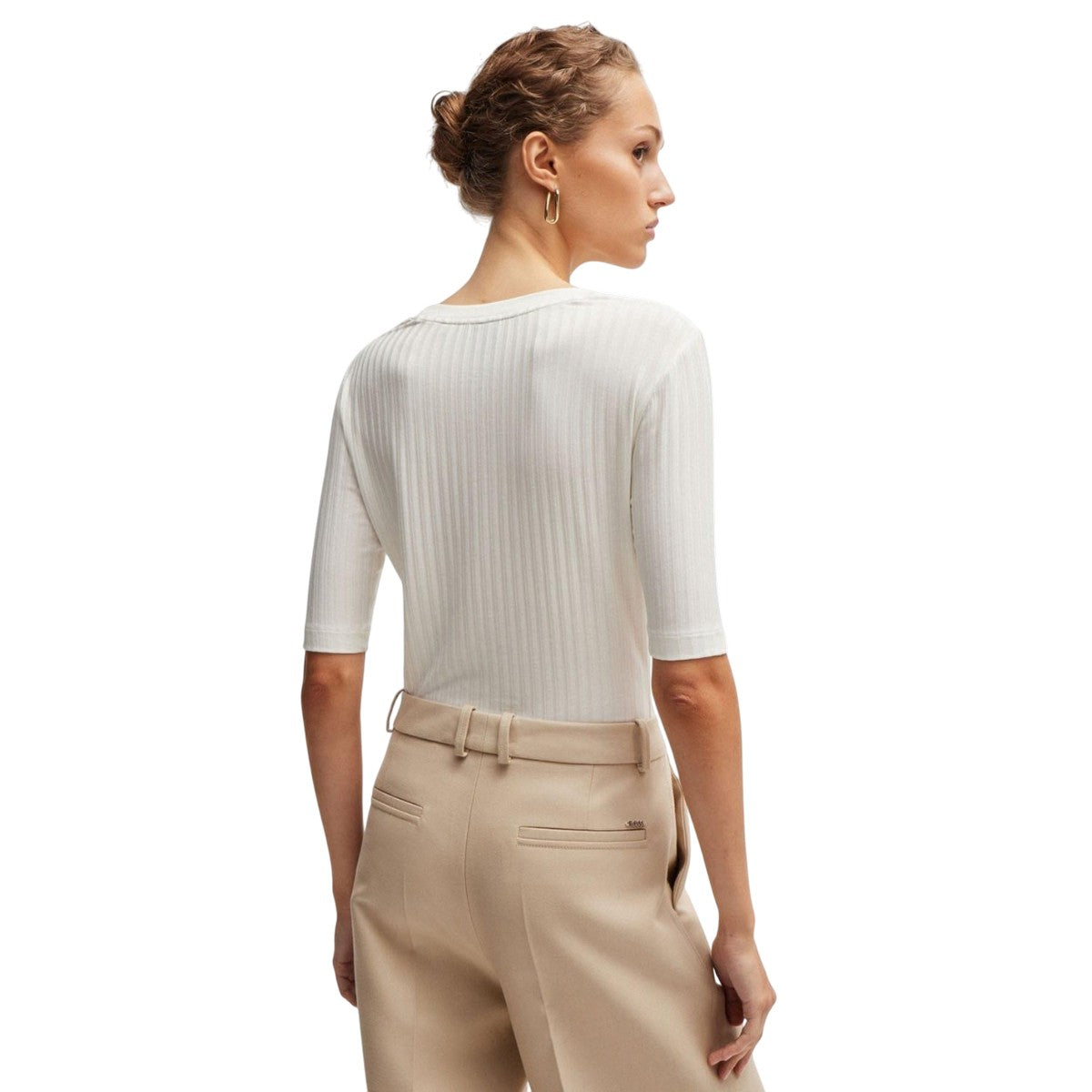 White - Back - Boss Womens-Ladies Effilie Scoop Neck Top