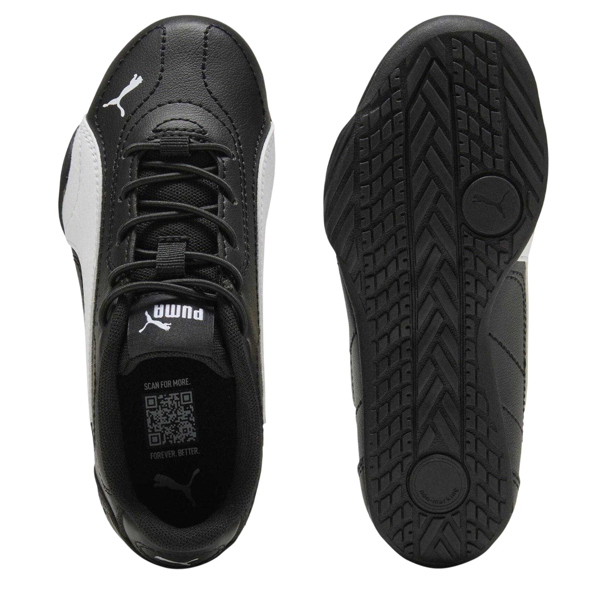 Black-White - Side - Puma Childrens-Kids Catch Flat Heel Trainers