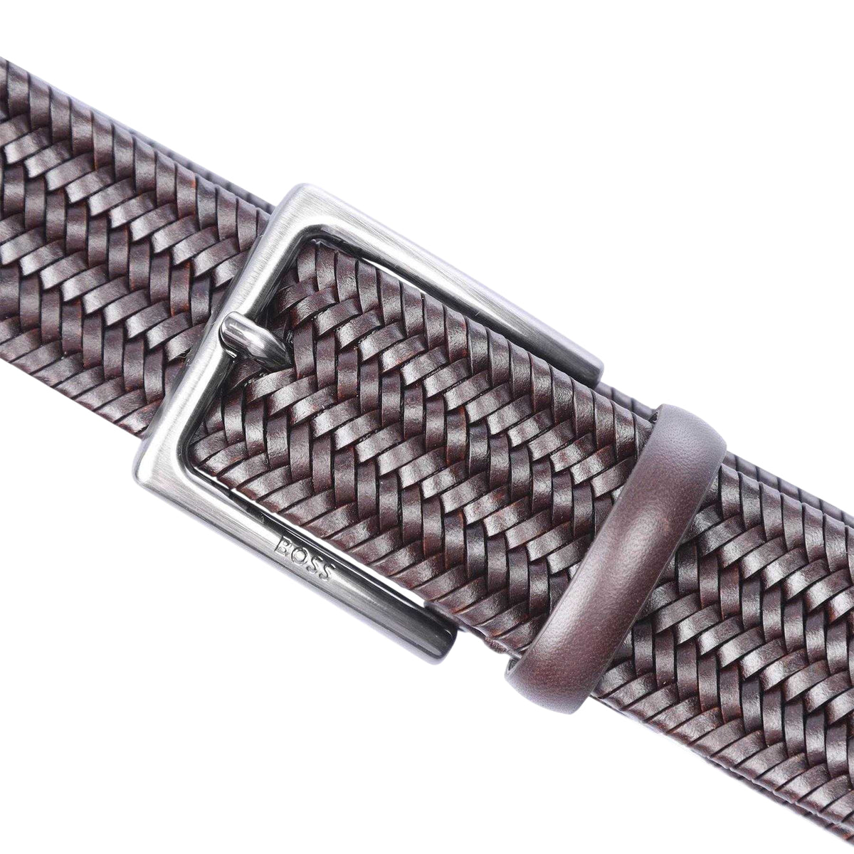 Brown - Side - Boss Mens Semyo Woven Belt